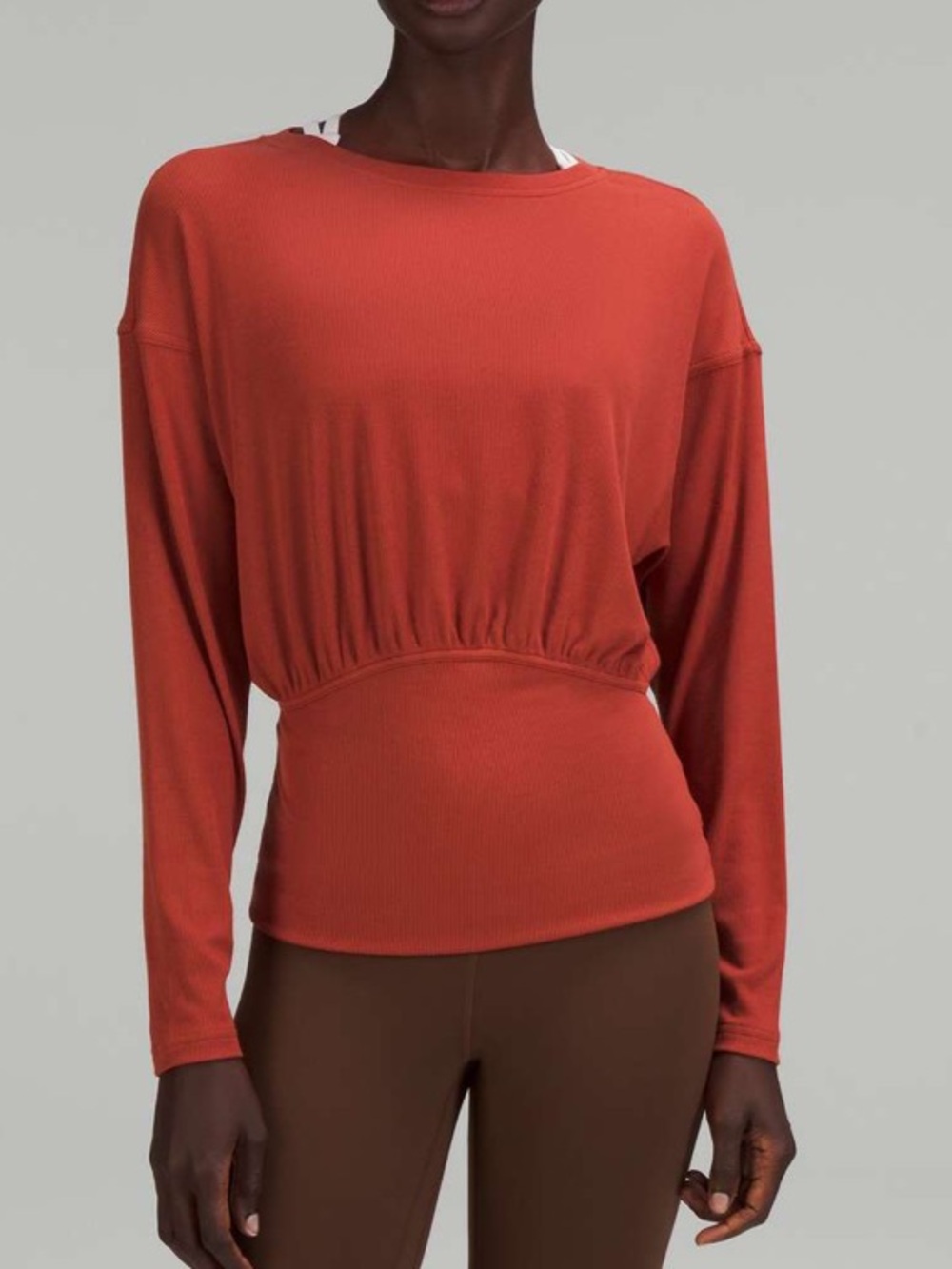 Lululemon Ribbed Modal Silk Blend Long Sleeve Top in Cayenne